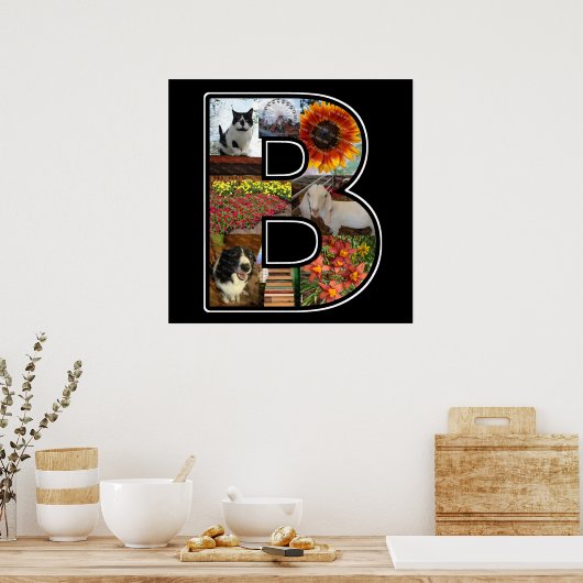B Monogram Creëer Je eigen 8 Foto Collage Black Poster (Keuken)