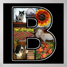 B Monogram Creëer Je eigen 8 Foto Collage Black Poster