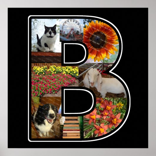 B Monogram Creëer Je eigen 8 Foto Collage Black Poster (Voorkant)