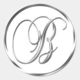 B Monogram Faux Silver Envelope of Favor Seal Ronde Sticker