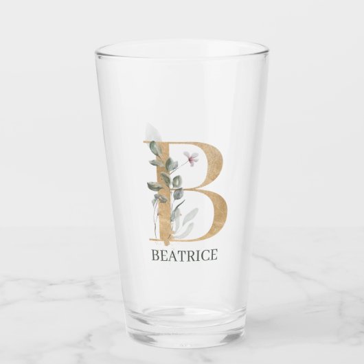 B Monogram Floral Aangepast Glas (Voorkant)