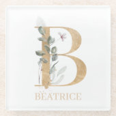 B Monogram Floral Aangepast Glazen Onderzetter (Voorkant)