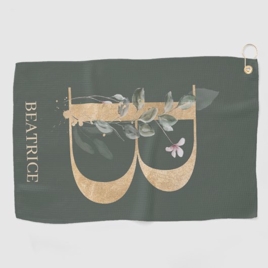 B Monogram Floral Aangepast Golfhanddoek (Horizontaal)