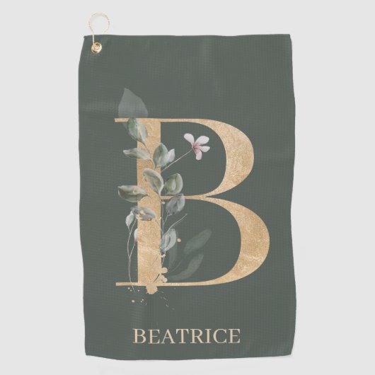 B Monogram Floral Aangepast Golfhanddoek (Voorkant)
