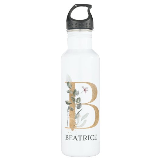 B Monogram Floral Aangepast Waterfles (Voorkant)