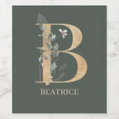 B Monogram Floral Aangepast Wijn Etiket (Enkel label)