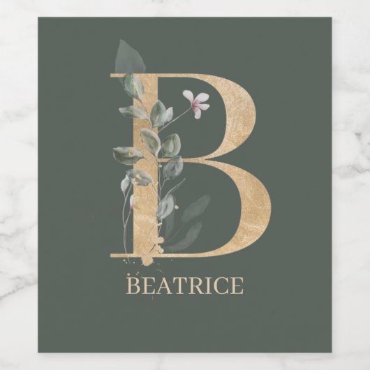 B Monogram Floral Aangepast Wijn Etiket (Enkel label)
