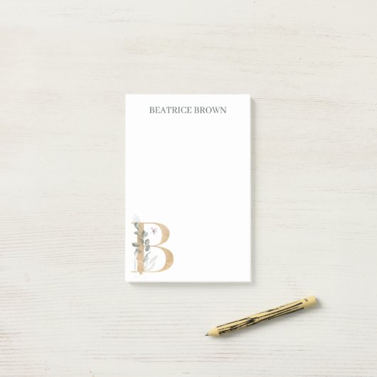 B Monogram Floral Aangepaste Post-it Opmerkingen Post-it® Notes (Op bureau)