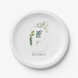 B Monogram Gouden Groene Bladeren Elegant Naam Papieren Bordje
