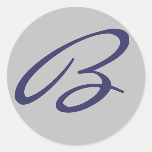 "B" MONOGRAM GRIJS EN MARINEBLAUW RONDE STICKER (Voorkant)