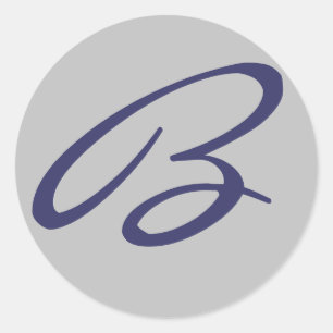 "B" MONOGRAM GRIJS EN MARINEBLAUW RONDE STICKER