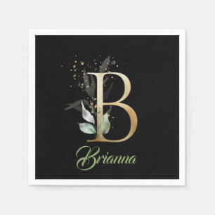B monogram groene eucalyptus goud glitter zwart servet