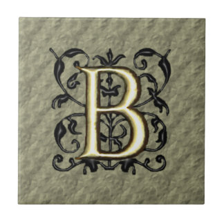 B - monogram in reliëfdruk (goud) tegeltje