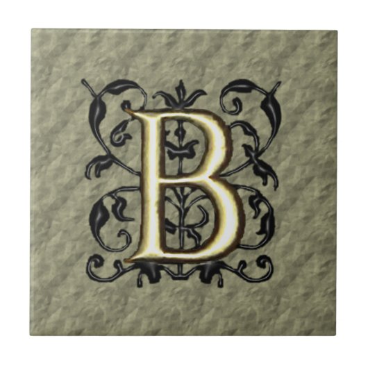 B -  monogram in reliëfdruk (goud) tegeltje (Voorkant)