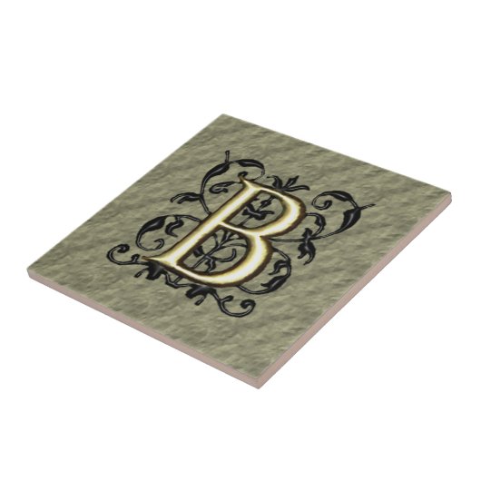 B - monogram in reliëfdruk (goud) tegeltje (Zijkant)