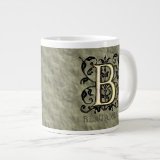 B -  monogram in reliëfdruk grote koffiekop