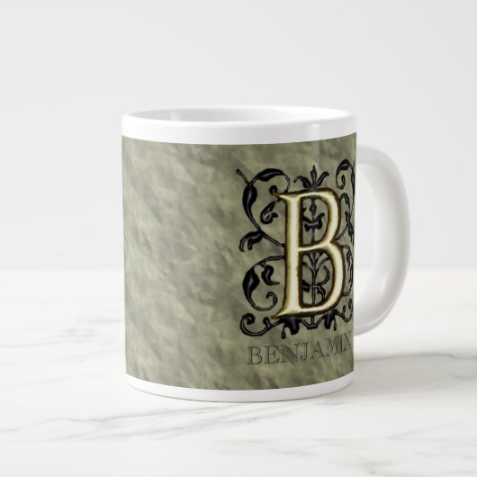 B -  monogram in reliëfdruk grote koffiekop (Voorkant rechts)