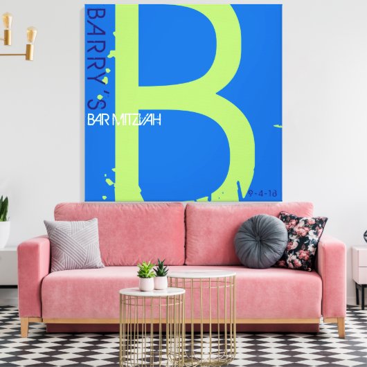 B Monogram Initiaal Bar Bat Mitzvah Sign-In Board Canvas Afdruk (Insitu (Woonkamer))