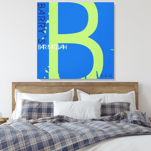 B Monogram Initiaal Bar Bat Mitzvah Sign-In Board Canvas Afdruk (Insitu (Slaapkamer))