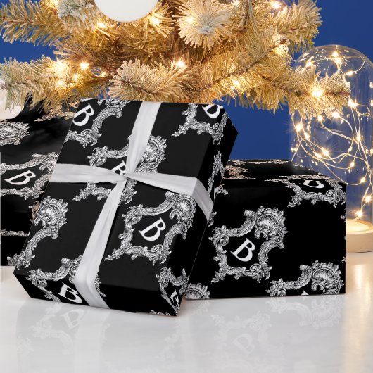 B Monogram Initiaal Cadeaupapier (Feestdagen)
