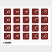 B Monogram Initiaal Wit op Maroon Vierkante Sticker (Vel)