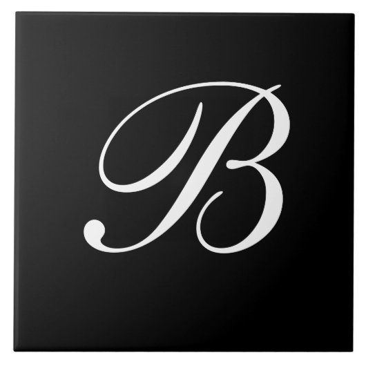 B Monogram Initiaal Wit op Zwart Tegeltje (Voorkant)