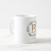 B monogram, klantspecifieke bladkrans koffiemok (Voorkant links)
