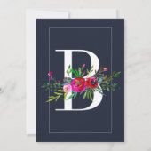 B Monogram Laatste Initiaal Moderne Blauwe Bloemig Kaart (Achterkant)