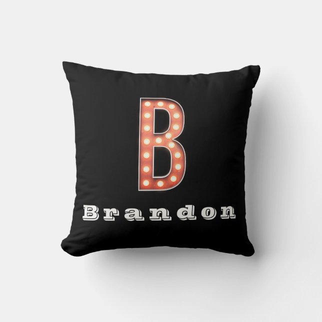 B Monogram Marquee Lamp Personalized Kussen (Voorkant)