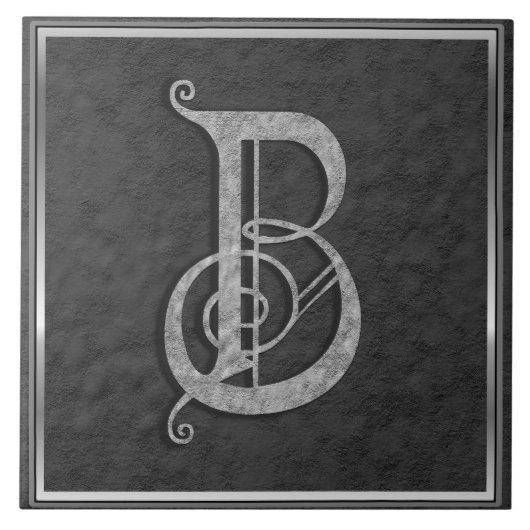 B Monogram "Middeleeuwse Grijze Steen" Keramische Tegeltje (Voorkant)