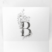 'B' Monogram mooi geborsteld Floral bruiloft Drieluik Uitnodiging (Binnenzijde eerst)