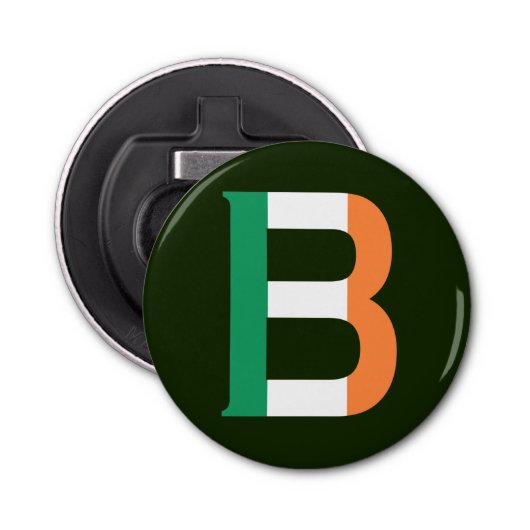 B Monogram overlay op Ierse vlag bocnt Button Flesopener (Voorkant)