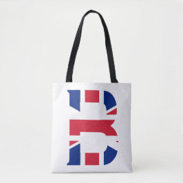 B Monogram overlay op Union Jack Flag stint Tote Bag