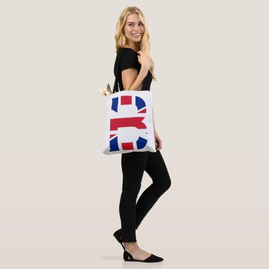 B Monogram overlay op Union Jack Flag stint Tote Bag (Op model)