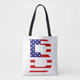 B Monogram overlay op USA Flag stint Tote Bag