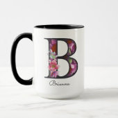 B Monogram Paarse Bloemen Gepersonaliseerde Naam M Mok (Links)
