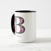 B Monogram Paarse Bloemen Gepersonaliseerde Naam M Mok (Voorkant links)