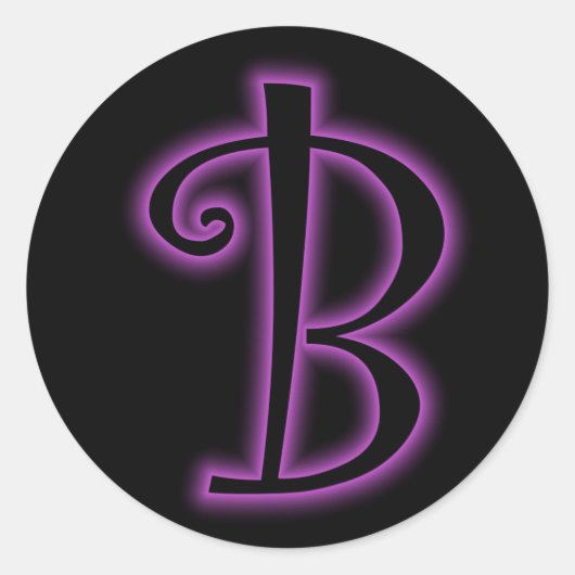 B monogram Paarse neon Ronde Sticker (Voorkant)