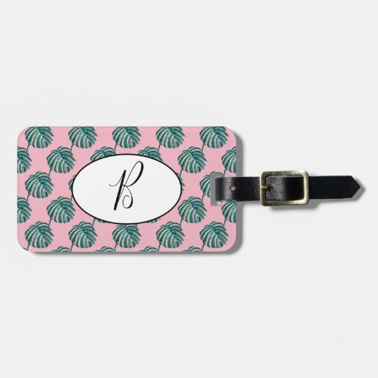 B Monogram Palm Print Turquoise Bagagelabel (Voorkant horizontaal)