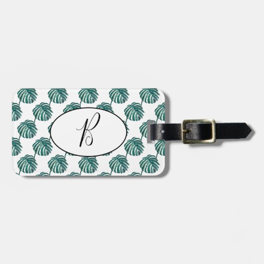 B Monogram Palm Print Turquoise Bagagelabel (Voorkant horizontaal)