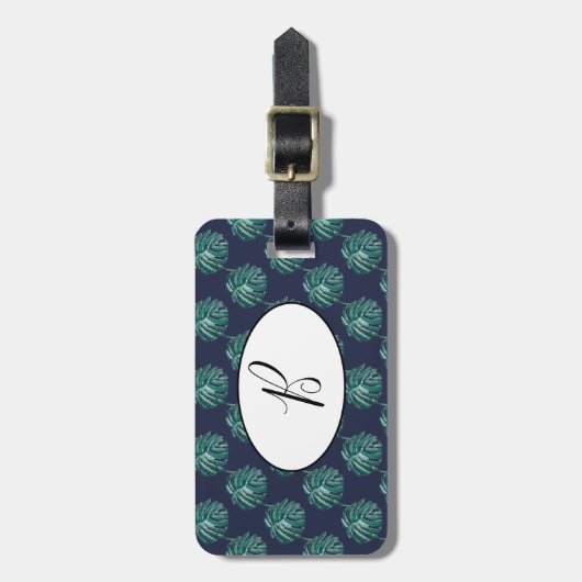 B Monogram Palm Print Turquoise Bagagelabel (Voorkant verticaal)