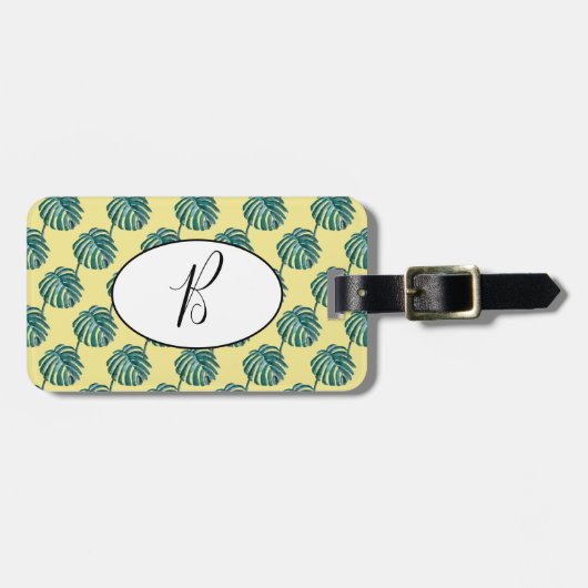 B Monogram Palm Print Turquoise Bagagelabel (Voorkant horizontaal)