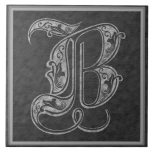 B Monogram "Royal Grey Stone" keramische tegels Tegeltje