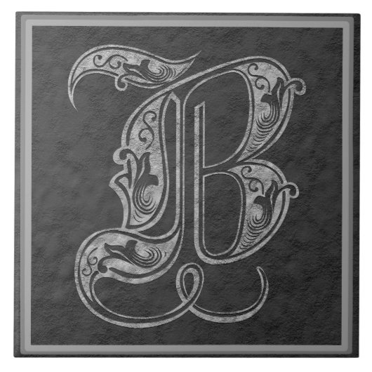 B Monogram "Royal Grey Stone" keramische tegels Tegeltje (Voorkant)