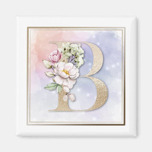B Monogram Roze Floral Magneet (Voorkant)