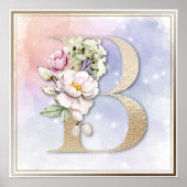 B Monogram Roze Floral Poster (Voorkant)