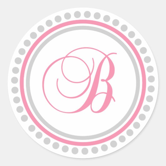B Monogram (roze / zilveren dot cirkel) Ronde Sticker (Voorkant)