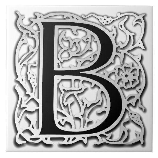 B Monogram "Silver Besque" keramische tegels Tegeltje (Voorkant)