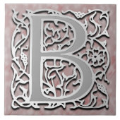 B Monogram "Silver Stone" Keramische Tegel Tegeltje (Voorkant)