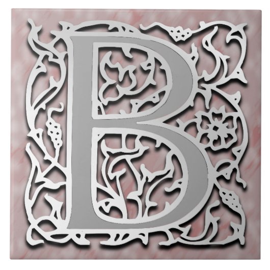 B Monogram "Silver Stone" Keramische Tegel Tegeltje (Voorkant)